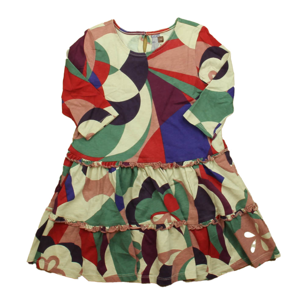 Tea Girls Ivory | Pink | Purple Dress Size: 4T Ivory | Pink | Purple