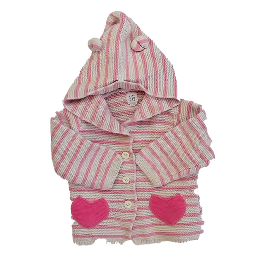Gap Girls Ivory | Pink Stripe Cardigan Size: 12-18 Months Ivory | Pink Stripe