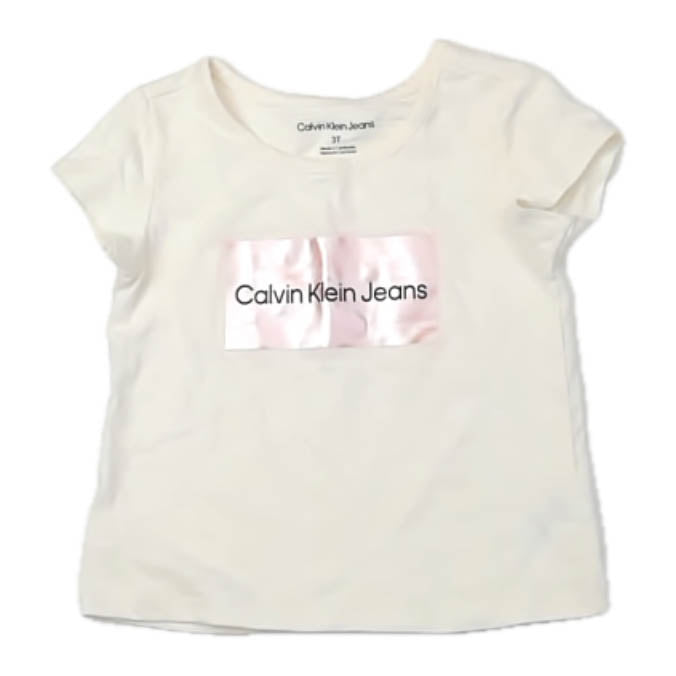 Calvin Klein Girls Ivory | Pink T-Shirt Size: 3T Ivory | Pink