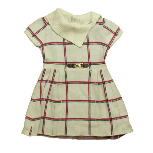 Janie and Jack Girls Ivory Plaid Sweater Dress Size: 12-18 Months