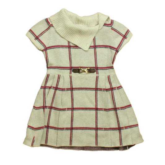 Janie and Jack Girls Ivory Plaid Sweater Dress Size: 12-18 Months