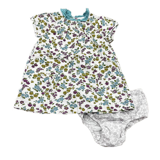 Boden Girls Ivory | Purple | Blue Floral Dress Size: 3-6 Months Ivory | Purple | Blue Floral