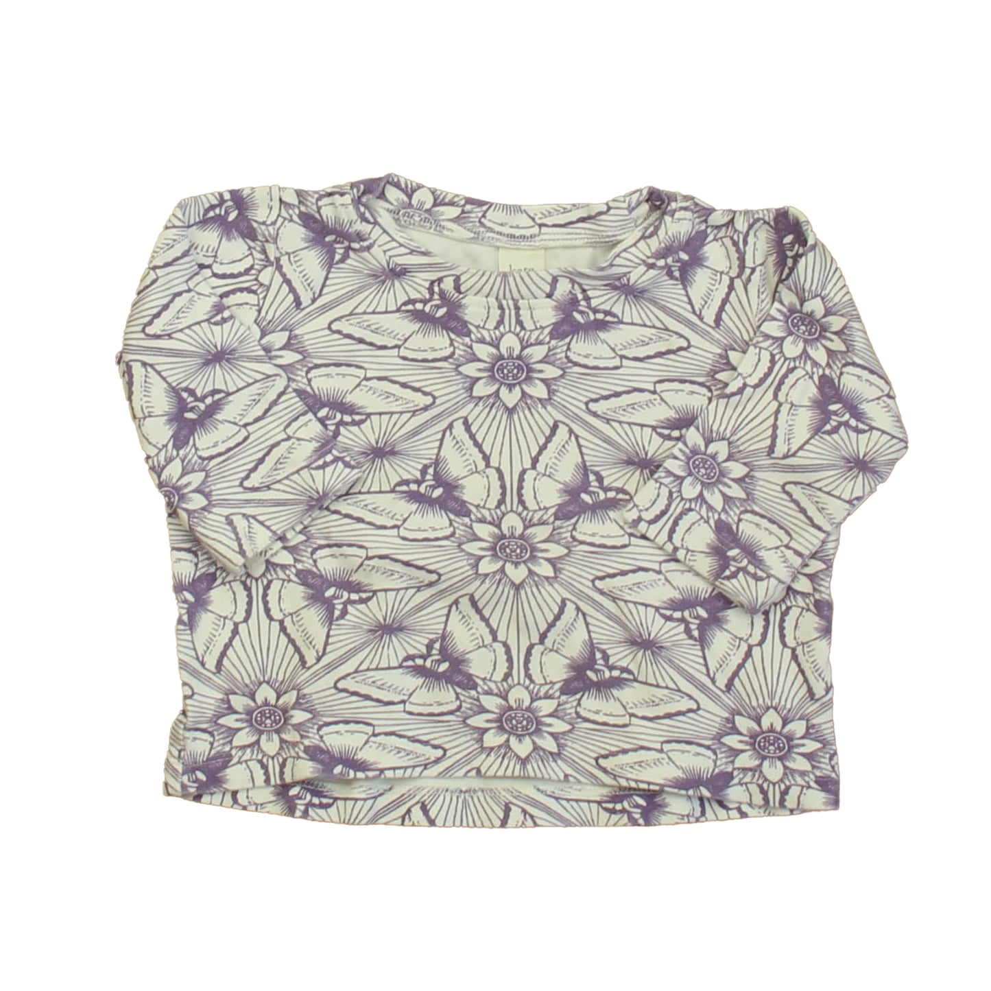 Kate Quinn Organics Girls Ivory | Purple Butterflies Long Sleeve T-Shirt Size: 12-18 Months