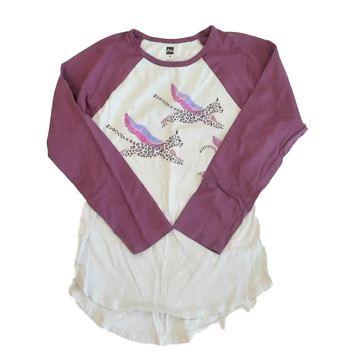 Tea Collection Girls Ivory | Purple Cheetah Long Sleeve T-Shirt Size: 10 Years Ivory | Purple Cheetah