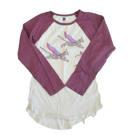 Tea Collection Girls Ivory | Purple Cheetah Long Sleeve T-Shirt Size: 10 Years Ivory | Purple Cheetah