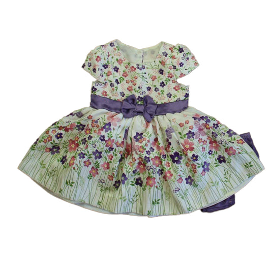 Nannette Girls Ivory Purple Floral Special Occasion Dress Size: 12 Months