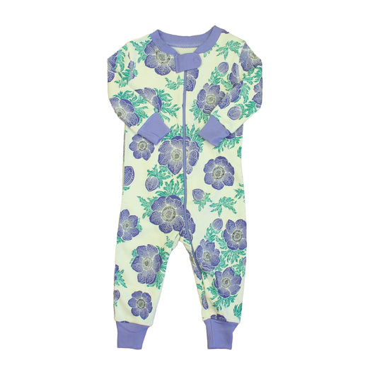 Mightly Girls Ivory | Purple Hydrangea 1-piece Non-footed Pajamas Size: 6-9 Months Ivory | Purple Hydrangea