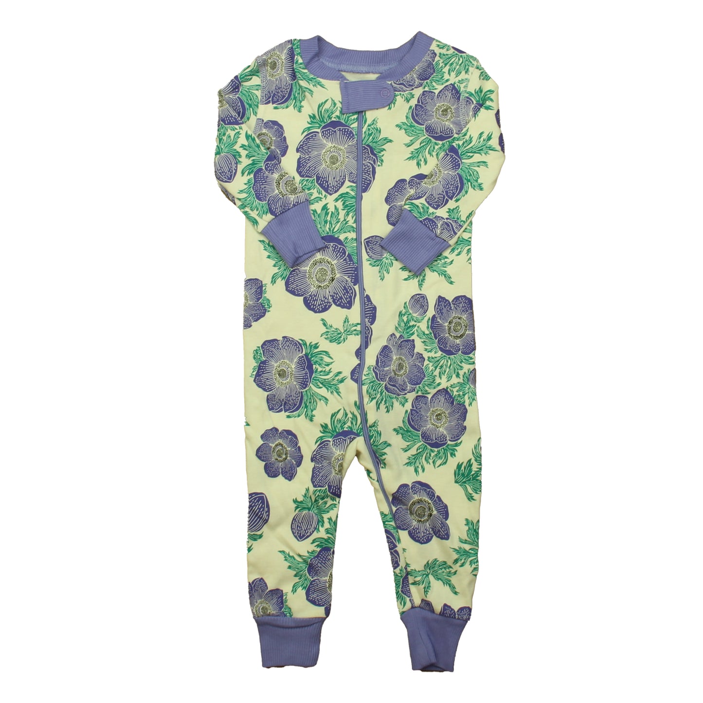 Mightly Girls Ivory | Purple Hydrangea 1-piece Non-footed Pajamas Size: 6-9 Months