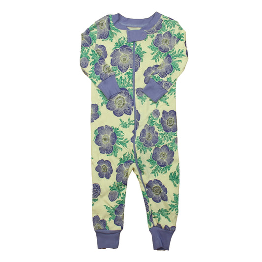 Mightly Girls Ivory | Purple Hydrangea 1-piece Non-footed Pajamas Size: 6-9 Months Ivory | Purple Hydrangea