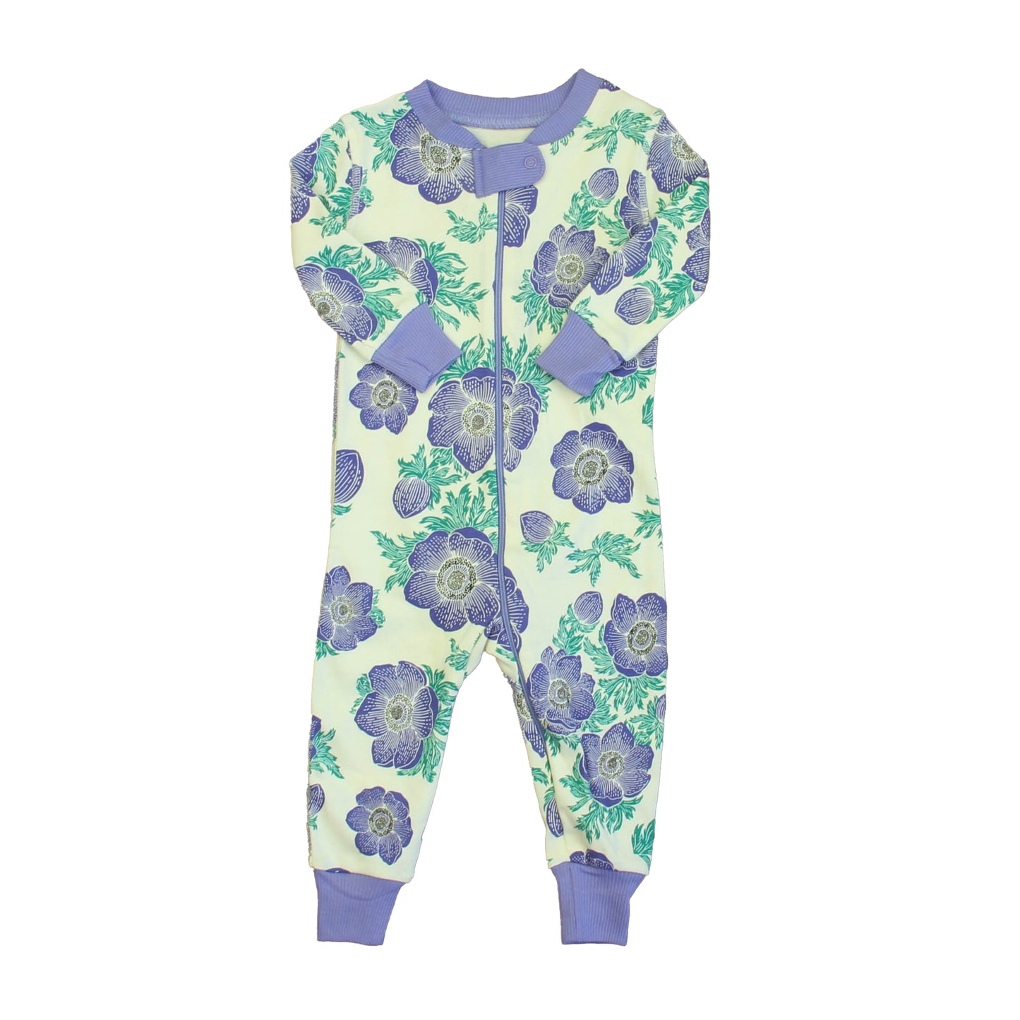 Mightly Girls Ivory | Purple Hydrangea 1-piece Non-footed Pajamas Size: 6-9 Months Ivory | Purple Hydrangea