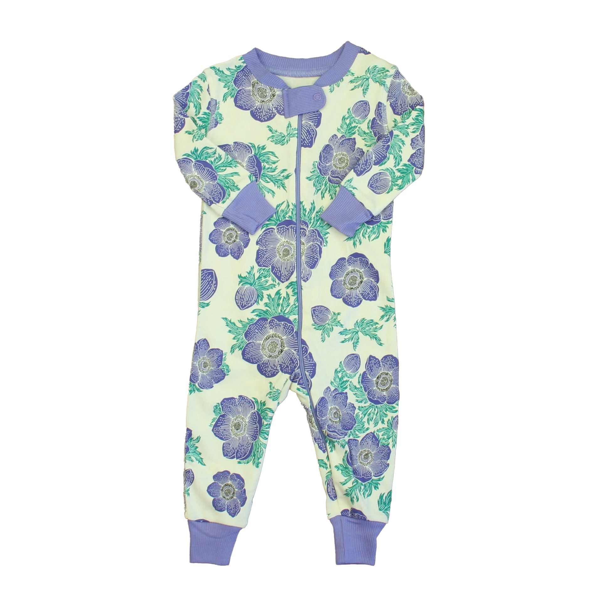 Mightly Girls Ivory | Purple Hydrangea 1-piece Non-footed Pajamas Size: 6-9 Months Ivory | Purple Hydrangea