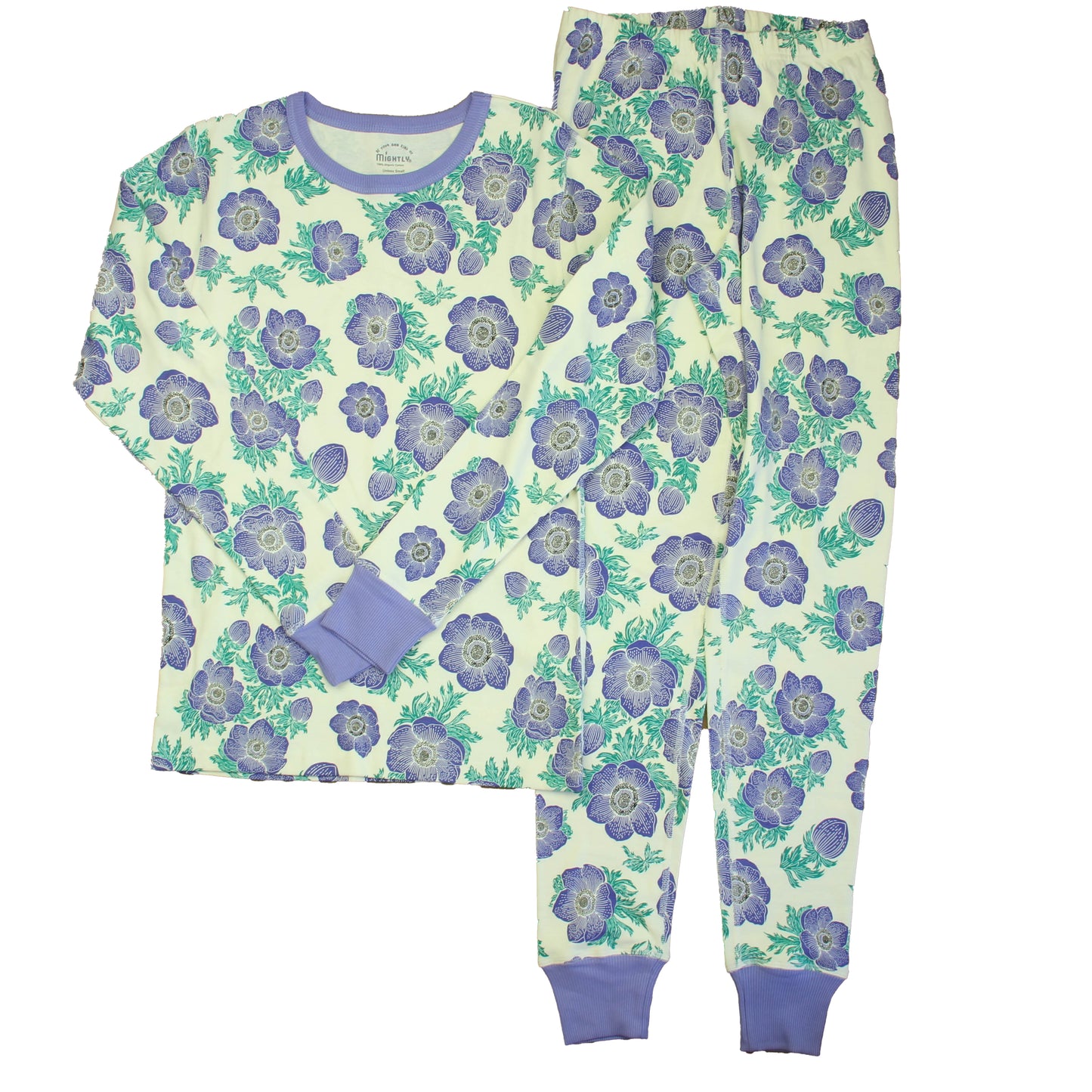 Mightly Girls Ivory | Purple Hydrangea 2-piece Pajamas Size: 6-14 Years