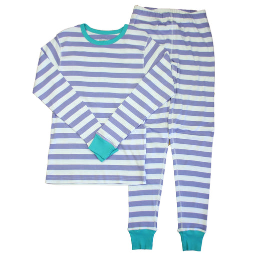 Mightly Girls Ivory | Purple Stripe 2-piece Pajamas Size: 6-14 Years