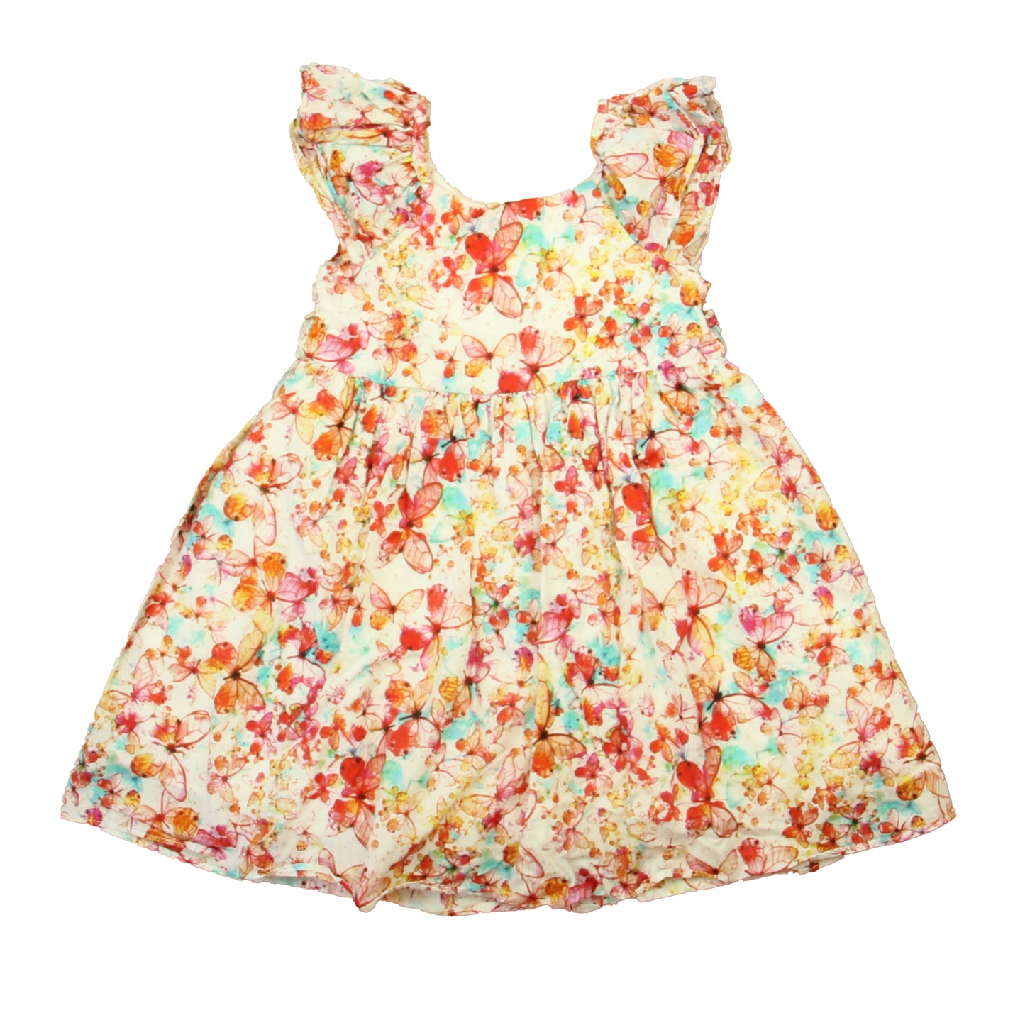 Pippa & Julie Girls Ivory | Red | Blue Butterflies Dress Size: 2T Ivory | Red | Blue Butterflies