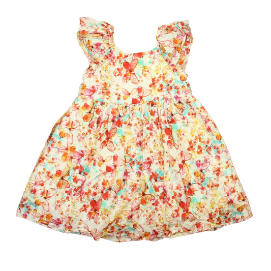 Pippa & Julie Girls Ivory | Red | Blue Butterflies Dress Size: 2T Ivory | Red | Blue Butterflies