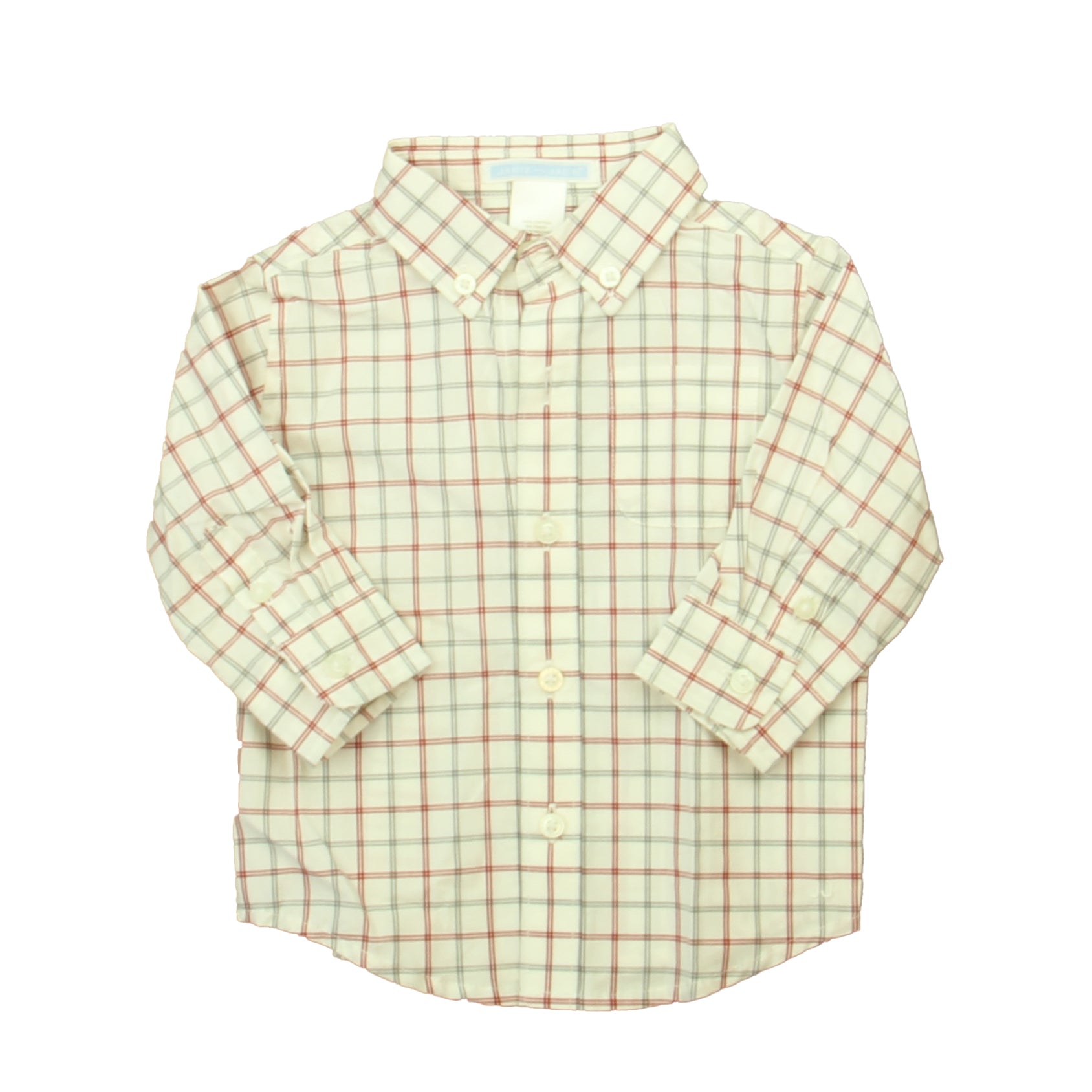 Janie and Jack Boys Ivory | Red | Blue Button Down Long Sleeve Size: 3-6 Months Ivory | Red | Blue