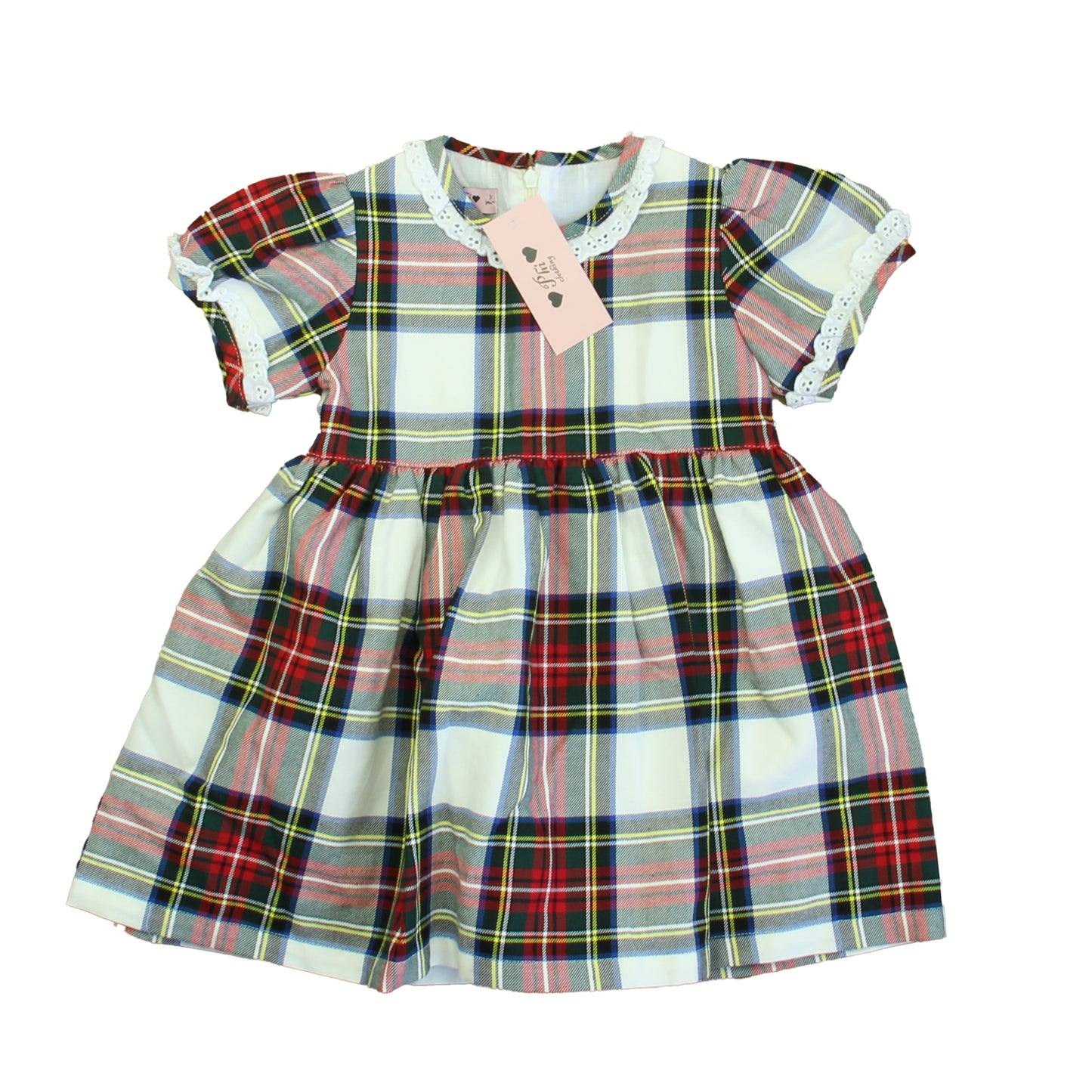 Phi Clothing Girls Ivory | Red | Green Plaid Dress Size: 3T