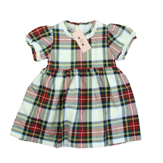 Phi Clothing Girls Ivory | Red | Green Plaid Dress Size: 3T