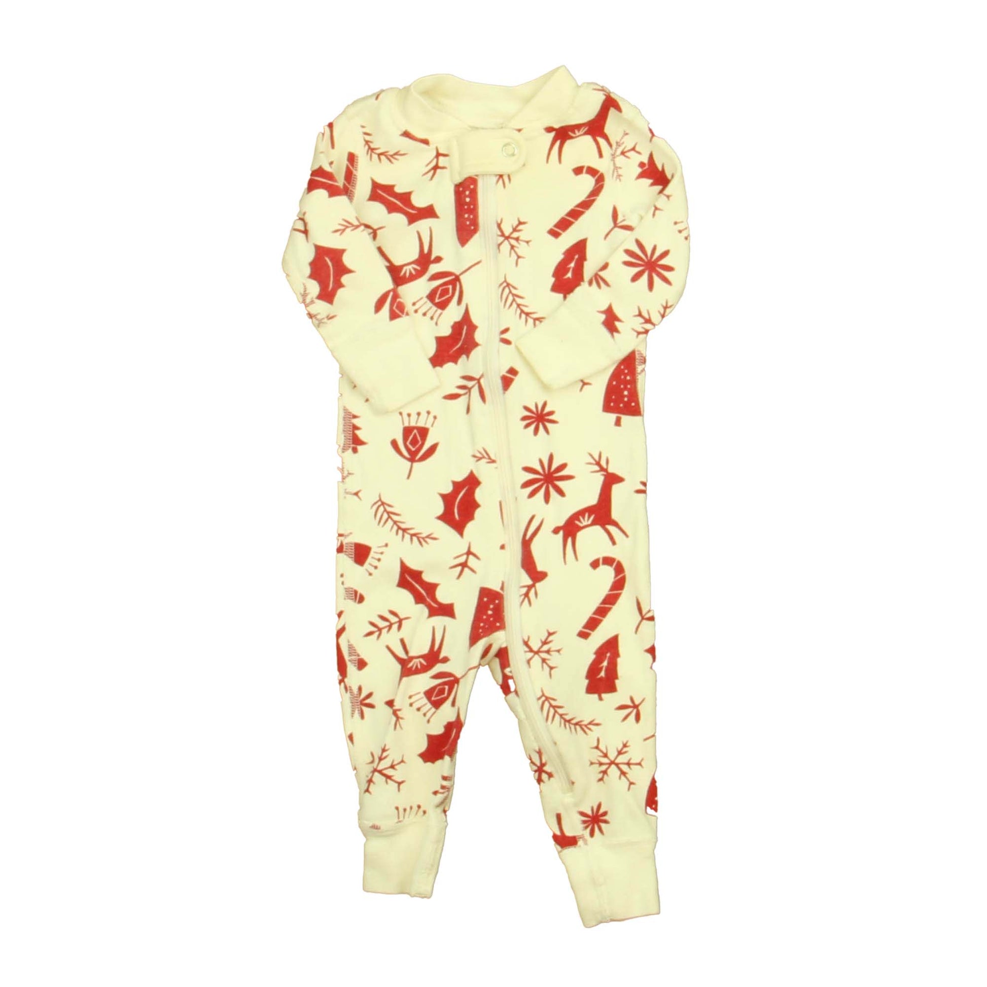 Hanna Andersson Unisex Ivory | Red Reindeer 1-piece Non-footed Pajamas Size: 3-6 Months Ivory | Red Reindeer