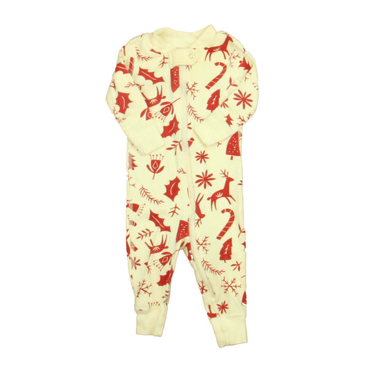 Hanna Andersson Unisex Ivory | Red Reindeer 1-piece Non-footed Pajamas Size: 3-6 Months Ivory | Red Reindeer
