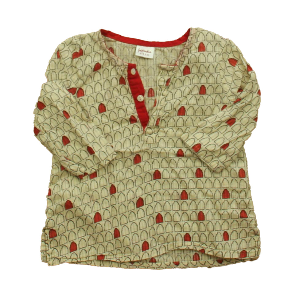 Fabindia Unisex Ivory | Red Blouse Size: 6-12 Months Ivory | Red