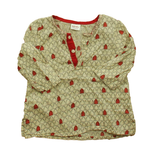 Fabindia Unisex Ivory | Red Blouse Size: 6-12 Months Ivory | Red