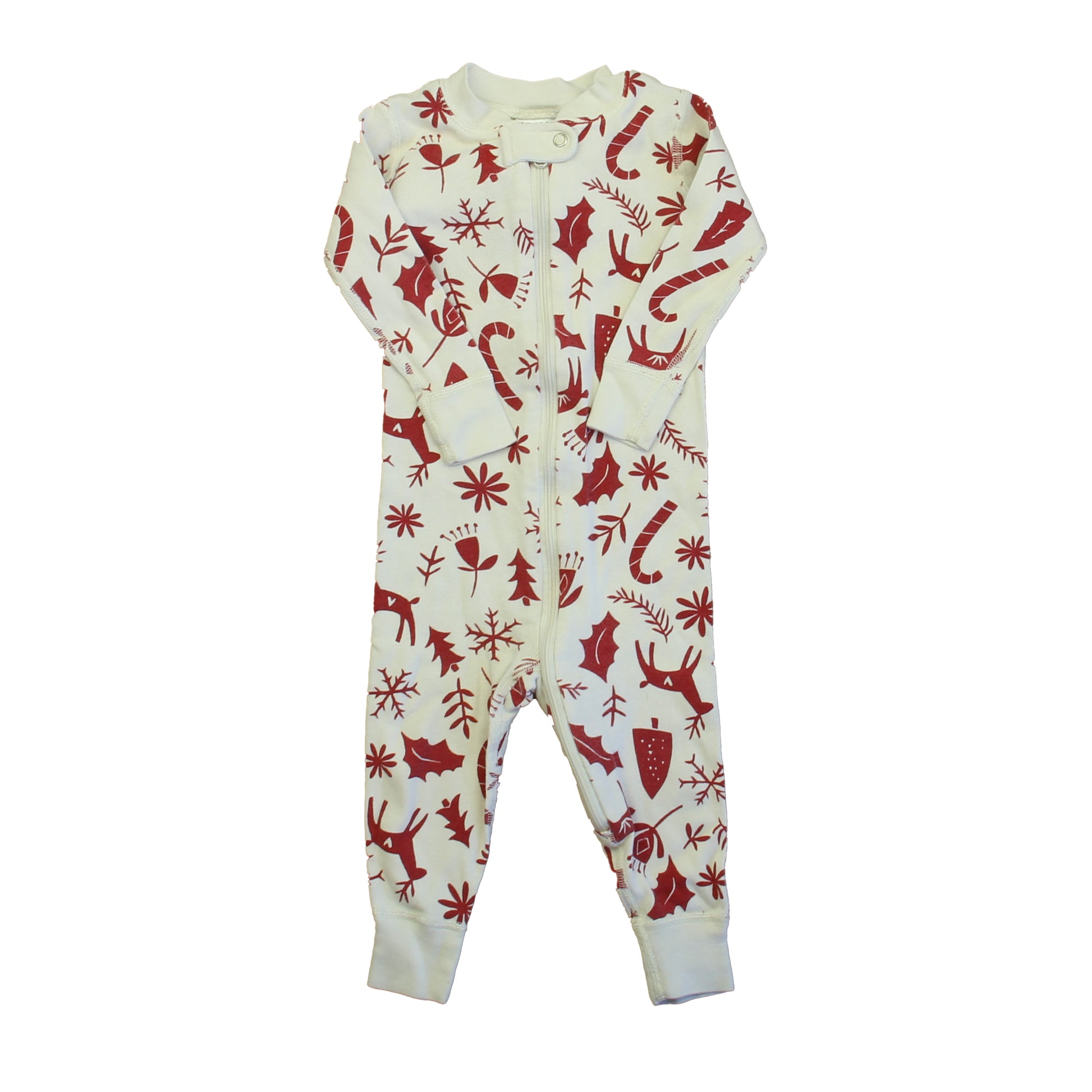 Hanna Andersson Unisex Ivory | Red 1-piece footed Pajamas Size: 12-18 Months Ivory | Red