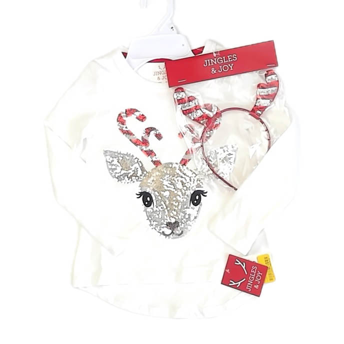 Jingles & Joy Girls Ivory Reindeer Long Sleeve T-Shirt Size: 4T Ivory Reindeer
