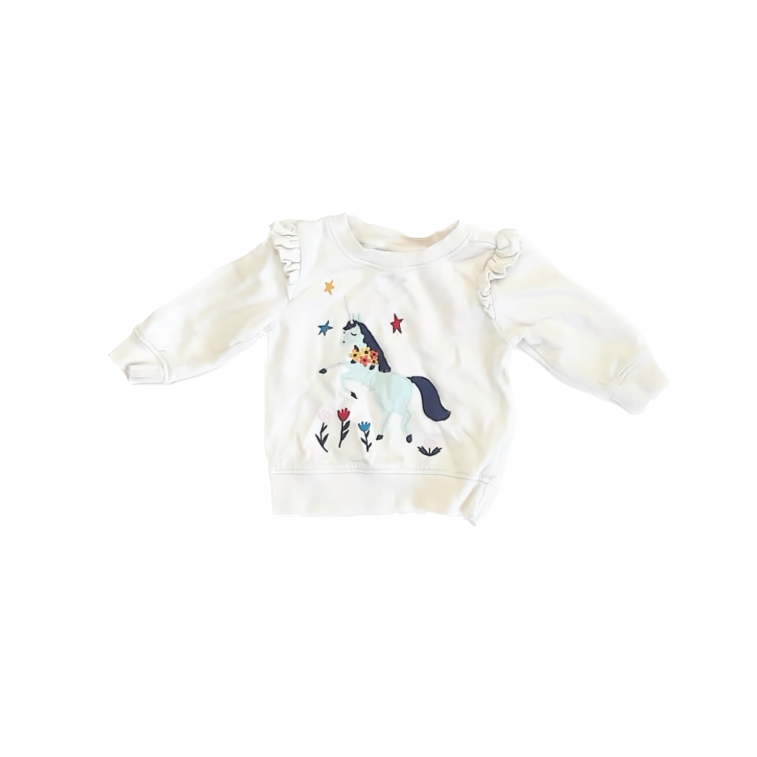 Hanna Andersson Girls Ivory Unicorn Sweatshirt Size: 18-24 Months Ivory Unicorn