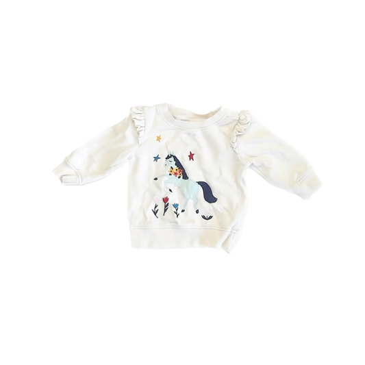 Hanna Andersson Girls Ivory Unicorn Sweatshirt Size: 18-24 Months Ivory Unicorn