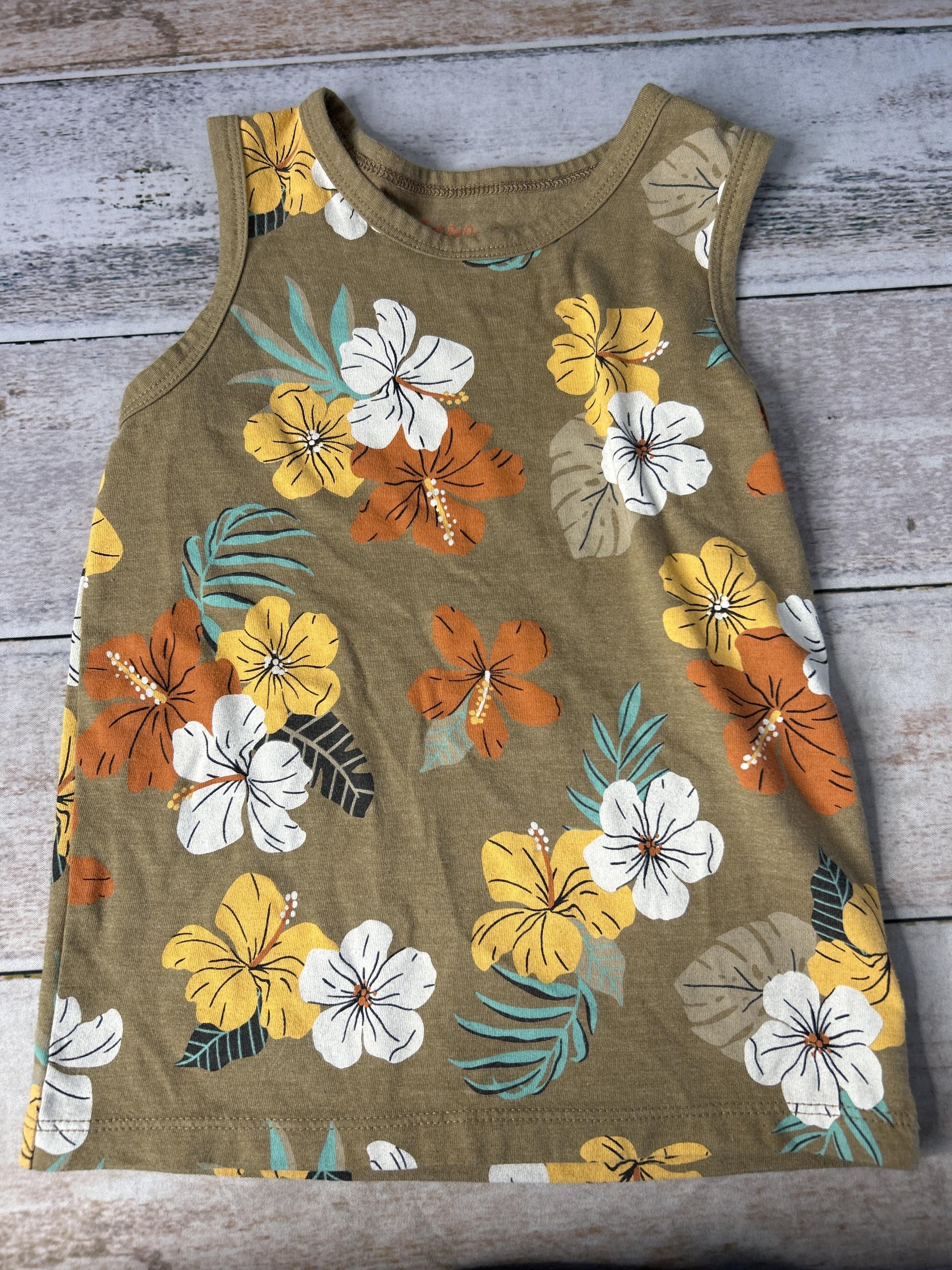 Unisex Khaki | Flowers Short Sleeve Shirt Size: 4T Khaki | Flowers