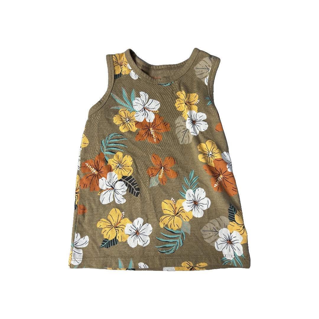 Unisex Khaki | Flowers Short Sleeve Shirt Size: 4T Khaki | Flowers