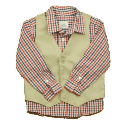 Special Editions Boys Khaki | Red | White | Blue Button Down Long Sleeve Size: 3T