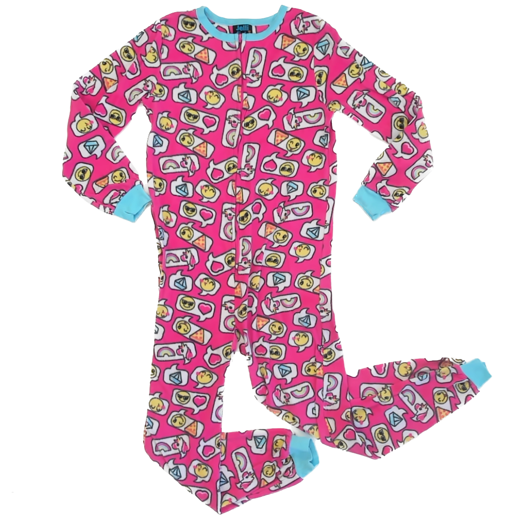Jelli Fish Girls Pink Emoji 1-piece Non-footed Pajamas Size: 10-12 Years Pink Emoji