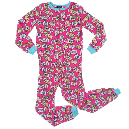 Jelli Fish Girls Pink Emoji 1-piece Non-footed Pajamas Size: 10-12 Years Pink Emoji