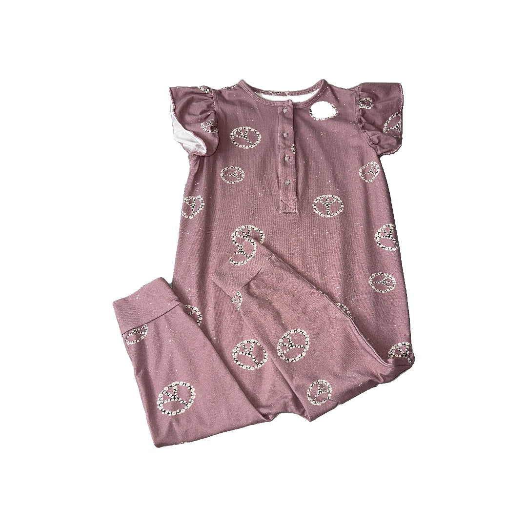 The Mini Babe Girls Lavender | Mauve | Pattern Romper Size: 3T Lavender | Mauve | Pattern