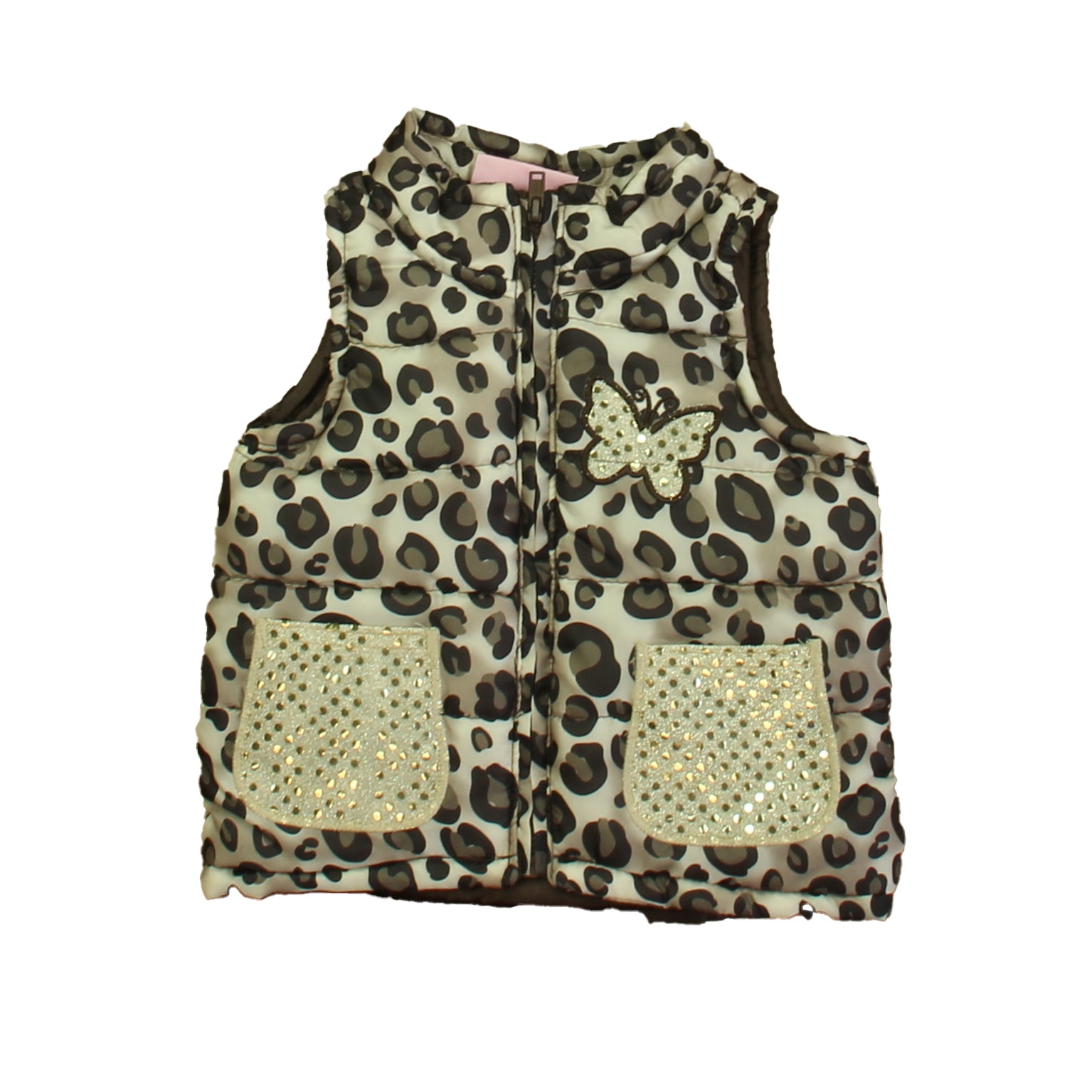 Young Hearts Girls Leopard | Gold Butterfly Vest Size: 12 Months Leopard | Gold Butterfly
