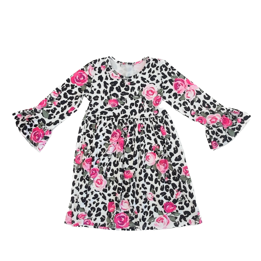 Unknown Girls Leopard | Pink Floral Dress Size: 7-9 Years * Leopard | Pink Floral
