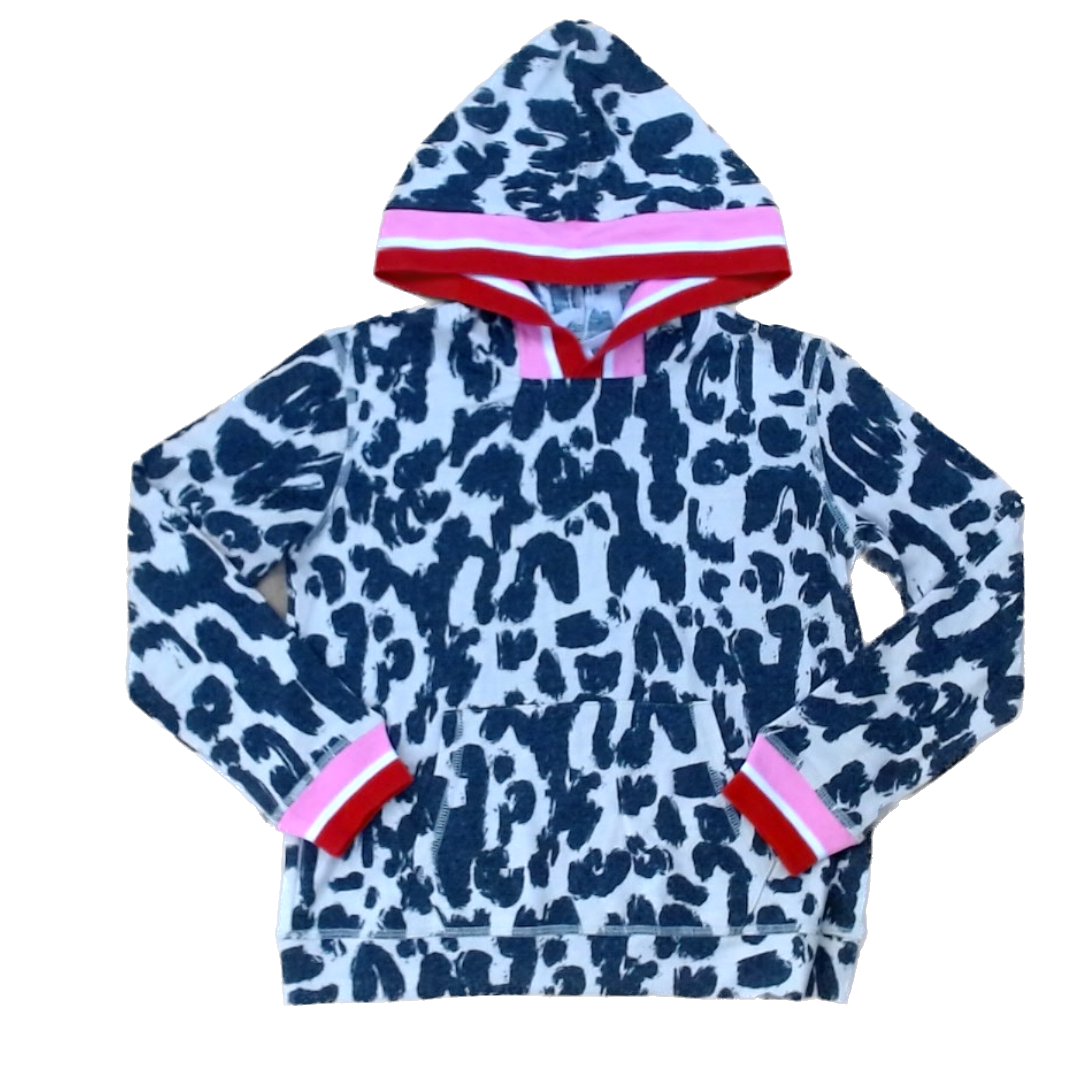 Rockets Of Awesome Girls Leopard Print | Pink Striped Rim Long Sleeve T-Shirt Size: 8 - 10 Years Leopard Print | Pink Striped Rim