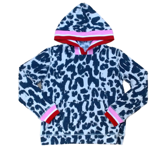 Rockets Of Awesome Girls Leopard Print | Pink Striped Rim Long Sleeve T-Shirt Size: 8 - 10 Years Leopard Print | Pink Striped Rim