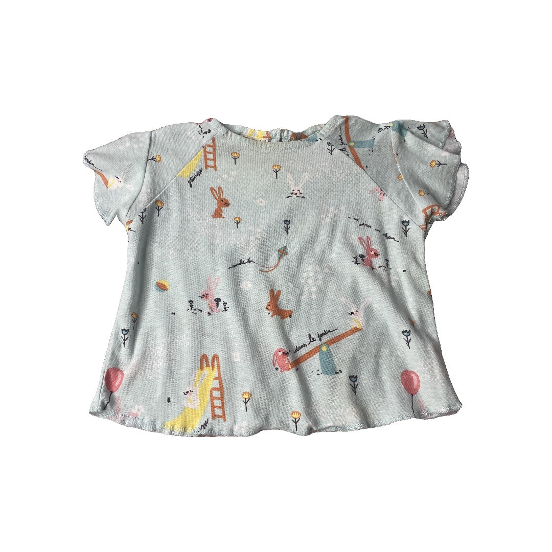 Zara Girls Light Blue | Bunnies T-Shirt Size: 12-18 months Light Blue | Bunnies