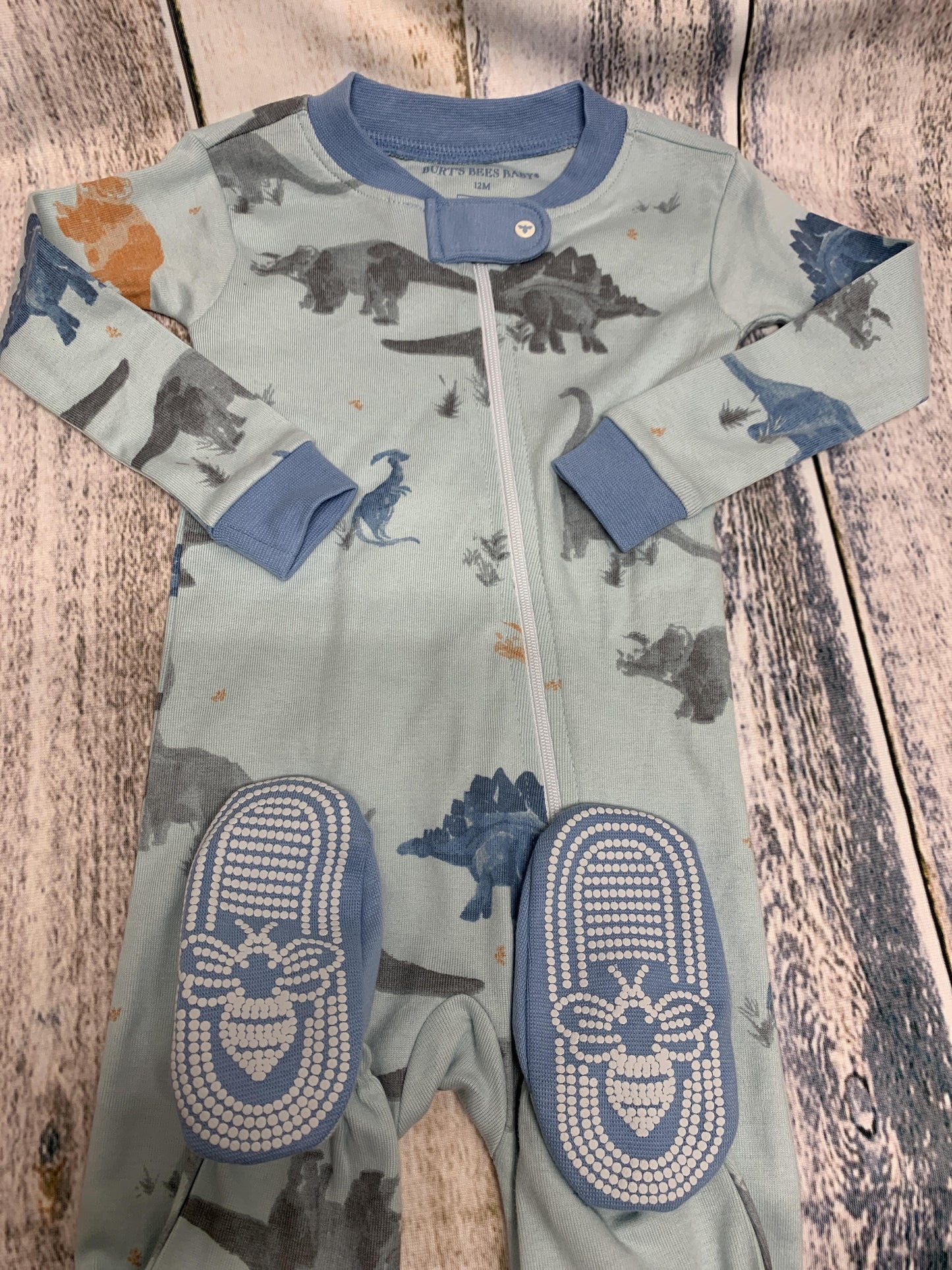 Burt's Bees Boys Light Blue | Dinosaur Pajamas Size: 12M Light Blue | Dinosaur