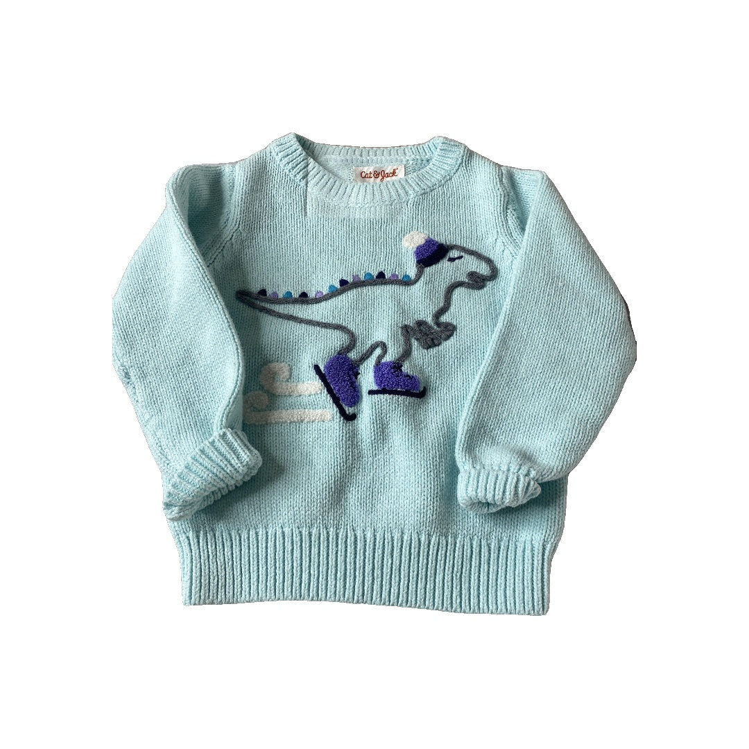 Cat & Jack Girls Light Blue | Dinosaur Sweater Size: 12M Light Blue | Dinosaur