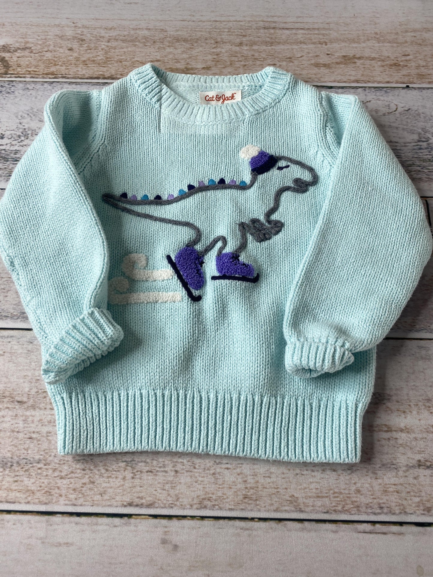 Cat & Jack Girls Light Blue | Dinosaur Sweater Size: 12M Light Blue | Dinosaur
