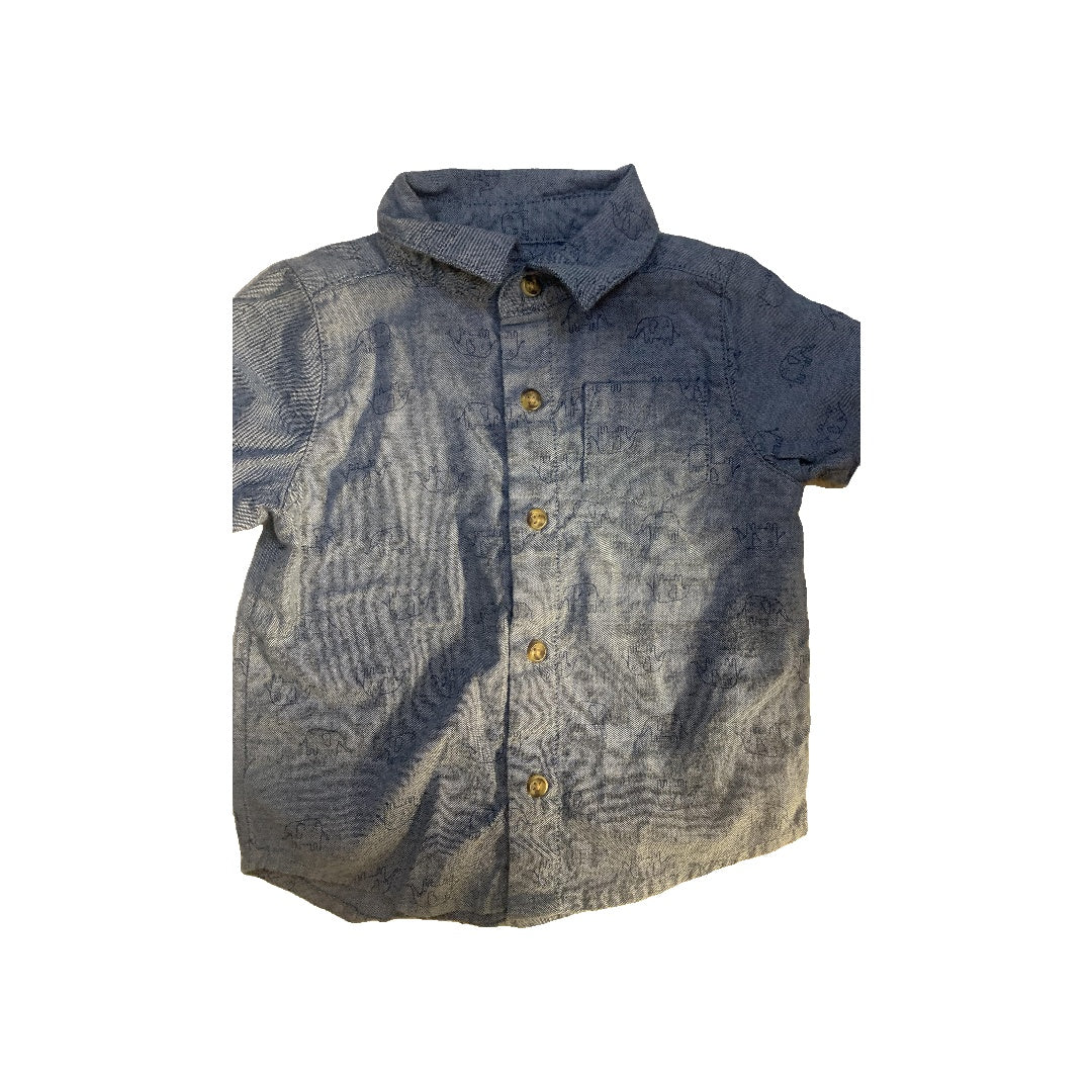 Carters Boys Light Blue | Elephant Button Down Short Sleeve Size: 12 months Light Blue | Elephant