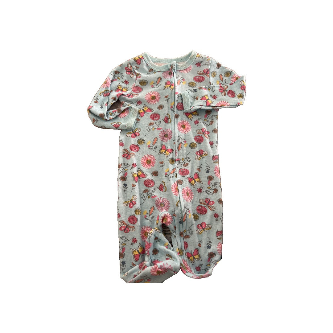 Girls Light Blue | Flowers Pajamas Size: 6-9 months Light Blue | Flowers