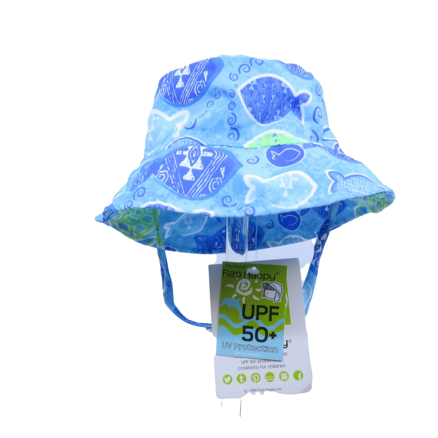 Flap Happy Boys Light Blue | Green | Fish | Turtles Sun Hat Size: 3-6 Months Light Blue | Green | Fish | Turtles