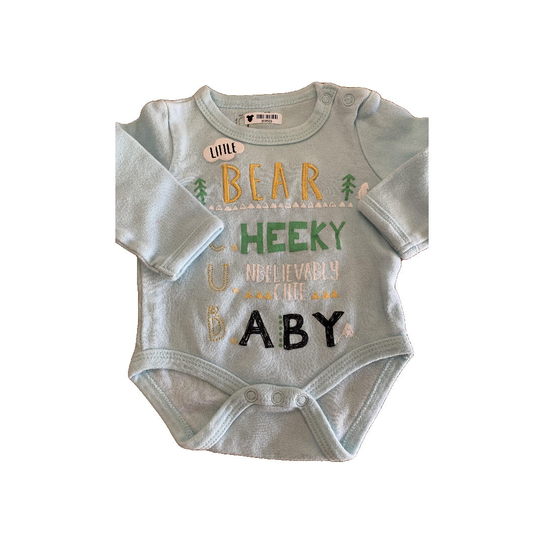 Boys Light Blue | green | Yellow Onesie Size: 0-3 months Light Blue | green | Yellow