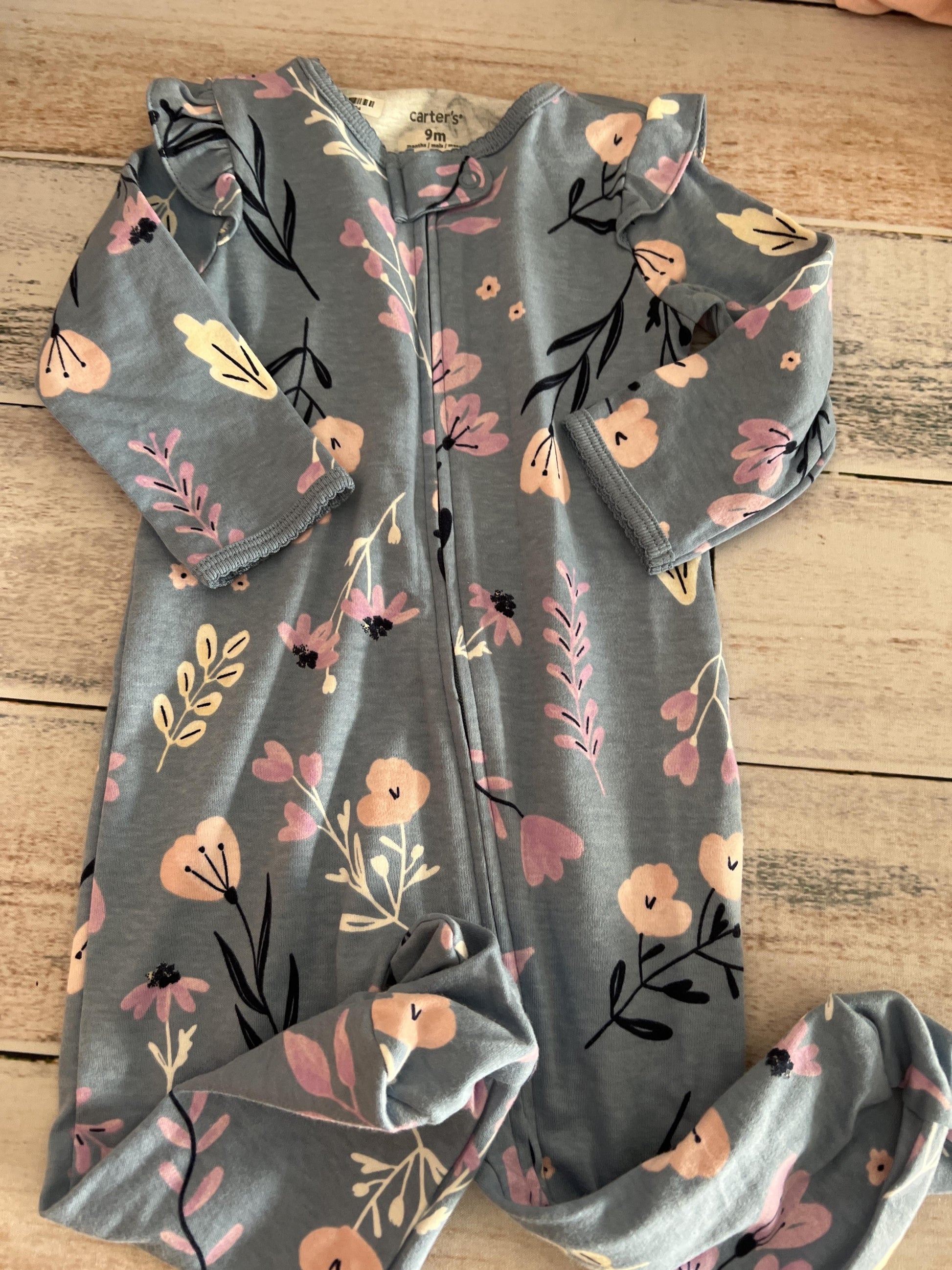 Carters Girls Light Blue | Indigo | Flowers Pajamas Size: 9 months Light Blue | Indigo | Flowers
