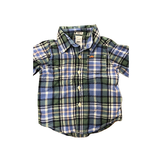 Carters Boys Light Blue | light green | White Button Down Short Sleeve Size: 6-9 months Light Blue | light green | White